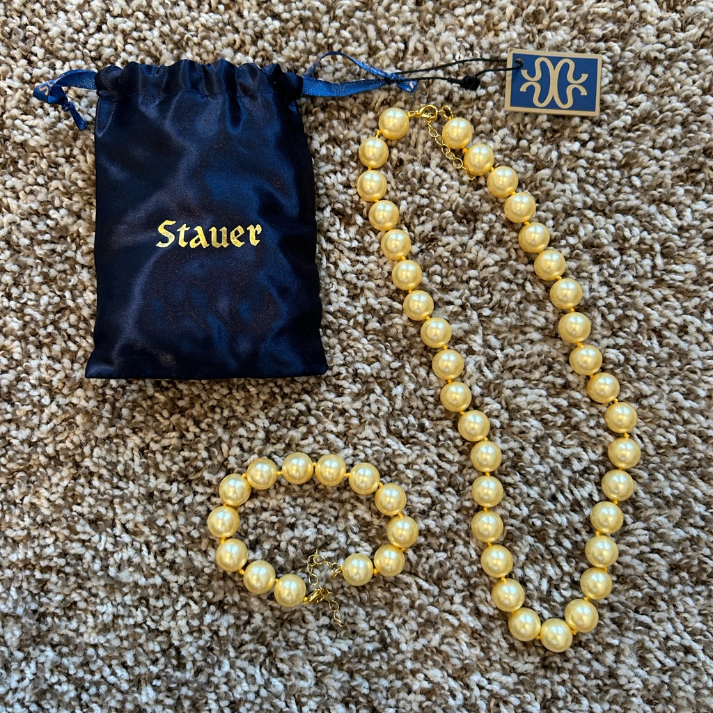 Stauer Gold Pearl Necklace And Bracelet Set